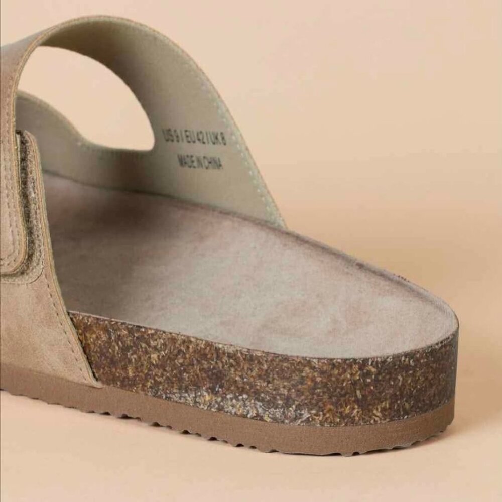 Amazon Essentials Men's Size 13 Adjustable Faux Cork Slide Sandals Tan